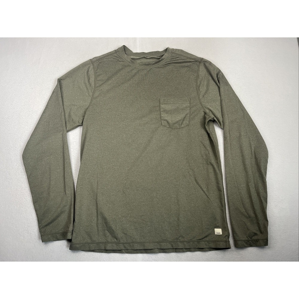 Vuori Tradewind Performance Long Sleeve Shirt Mens Medium Green Pocket Tee